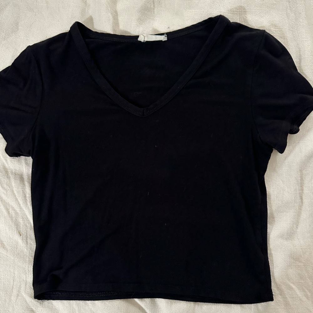Black Cropped Tee Shirt